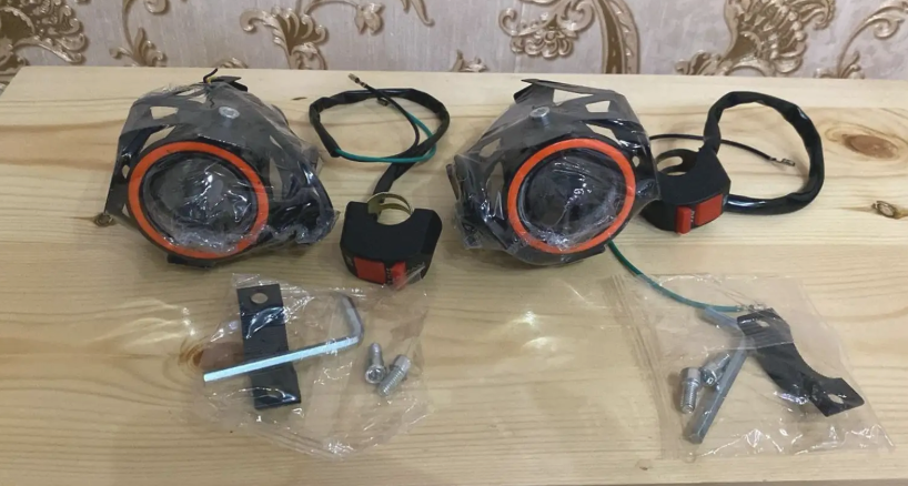 Фари прожектори для мотоцикла U7 LED 12В 3000лм Angel Eyes червоні і кнопка Київ - фото 7