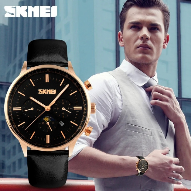 Мужские классические часы Skmei 9117 Black Gold Винница - изображение 4