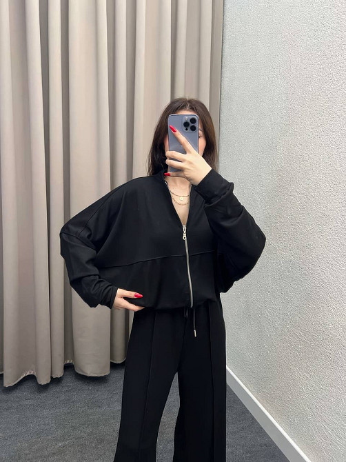 Женский костюм оверсайз с широкими брюками из двунитки Черный 46/48 Харьков - изображение 18