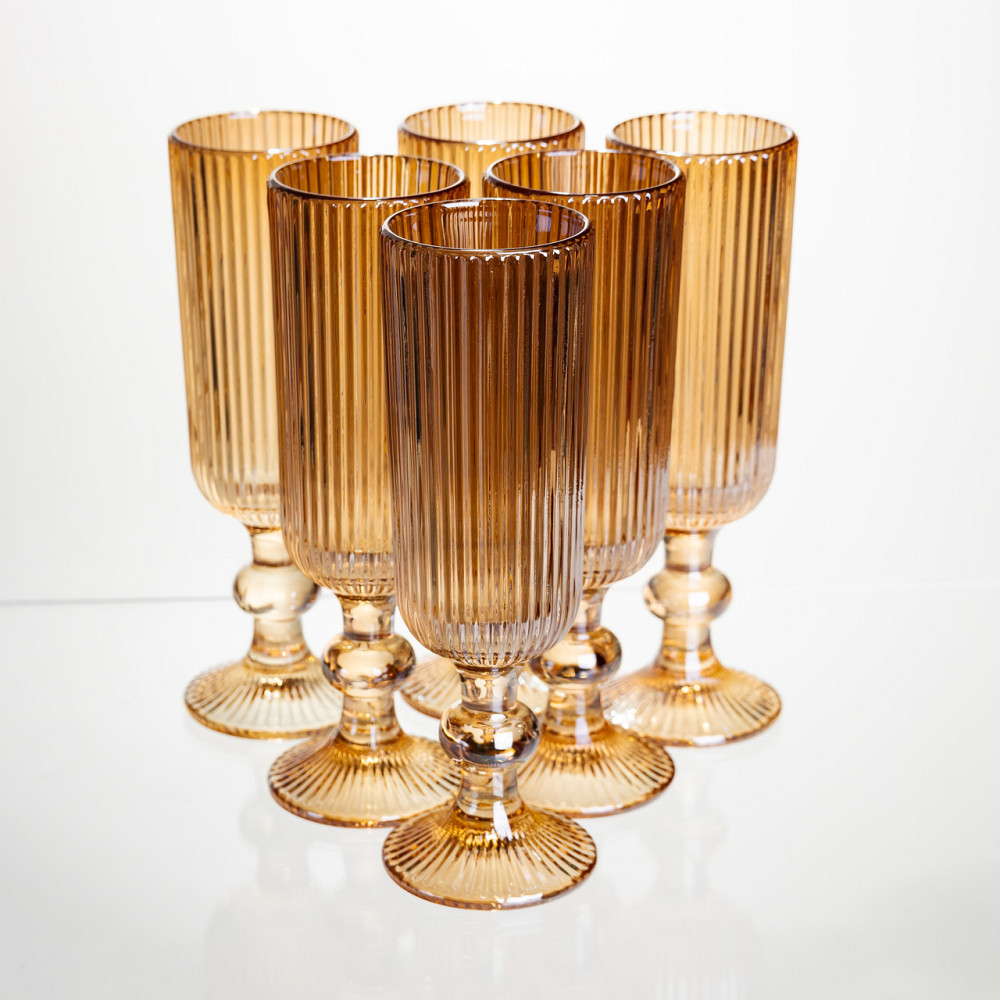 Набір келихів для шампанського 6 штук 160 мл на ніжці Коричневий Yiwu HP-19-200 Київ - фото 1