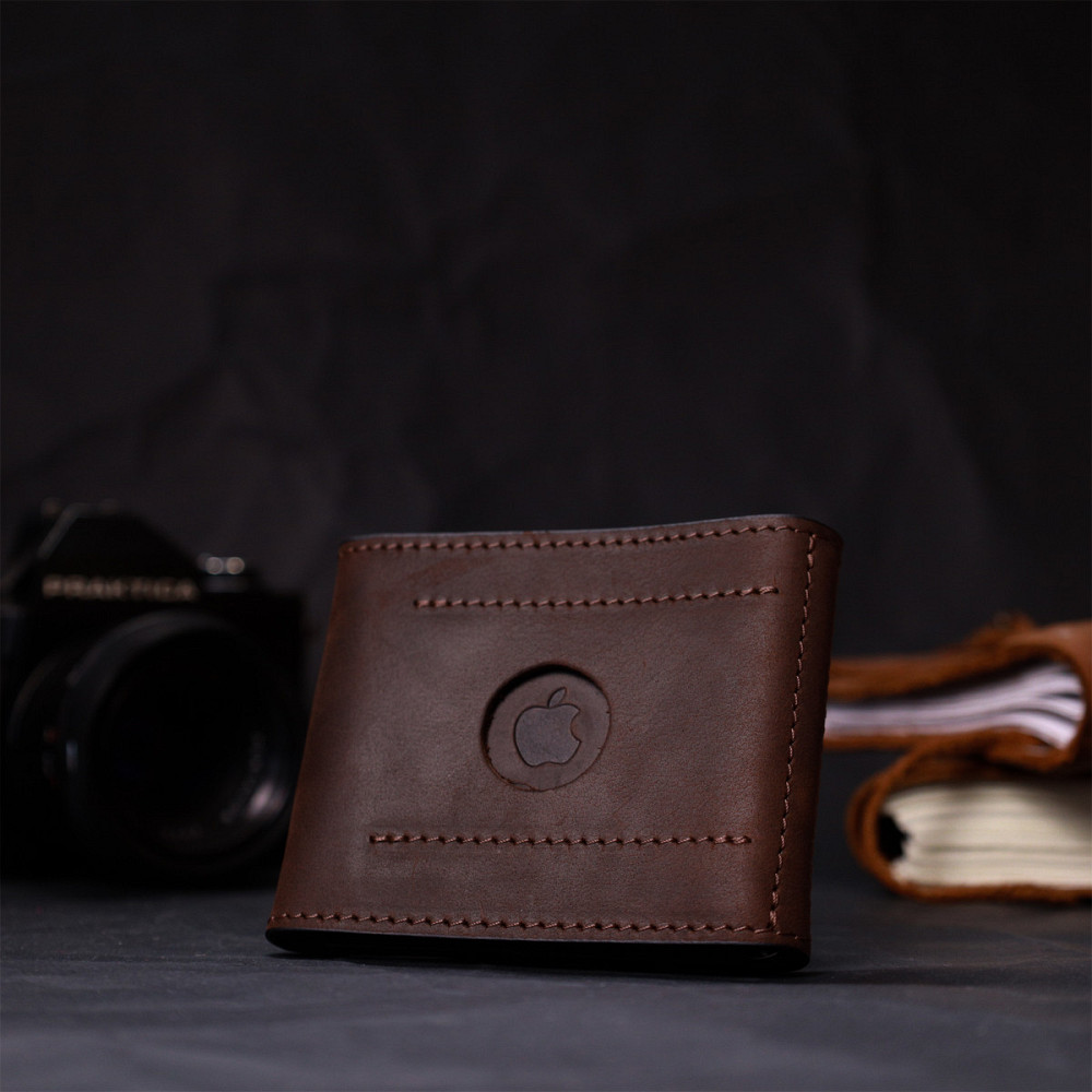 Надежный кожаный зажим для денег с держателем для Apple AirTag GRANDE PELLE 11618 Коричневый Киев - изображение 10