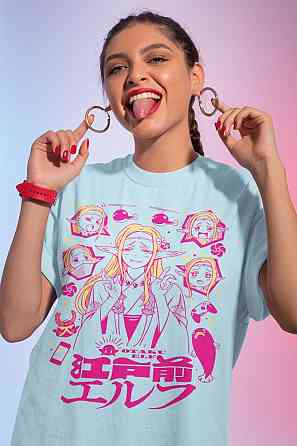 Футболка для хлопчика з аніме принтом Аніме Елф Едомае Манга оверсайз (зріст від 165 до 180) Чорний AnimeJ0386m Дніпро