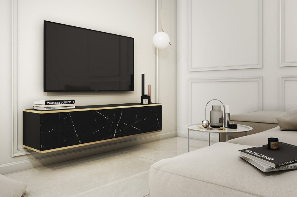 Тумба під телевізор навісна Perfect Home Оро / Oro 2-дверна RTV135 Чорний мармур роял (PFH-091358) Дніпро - фото 1