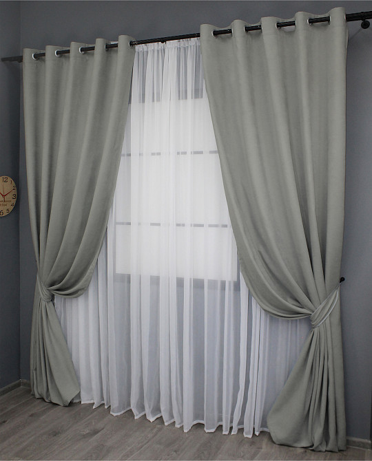 Комплект штор из ткани микровелюр Petek цвет светло-серый 1477ш Киев - изображение 3