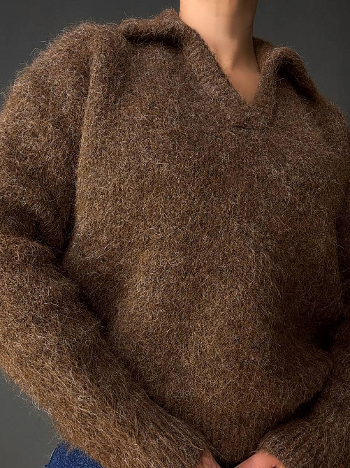 Светр жіночий A-N 19-1 з коміром поло теплий вільний, коричневий, one size Київ - фото 7