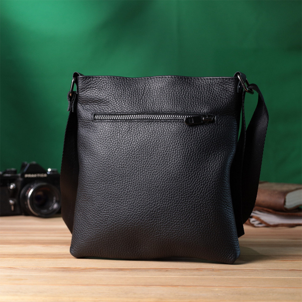 Тонка сумка для чоловіків через плече з натуральної шкіри Shvigel 22850 Чорна Київ - фото 10