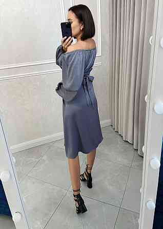 Жіноче святкове плаття з розрізом турецький жатий шовк Сталевий, 48/50 Одеса