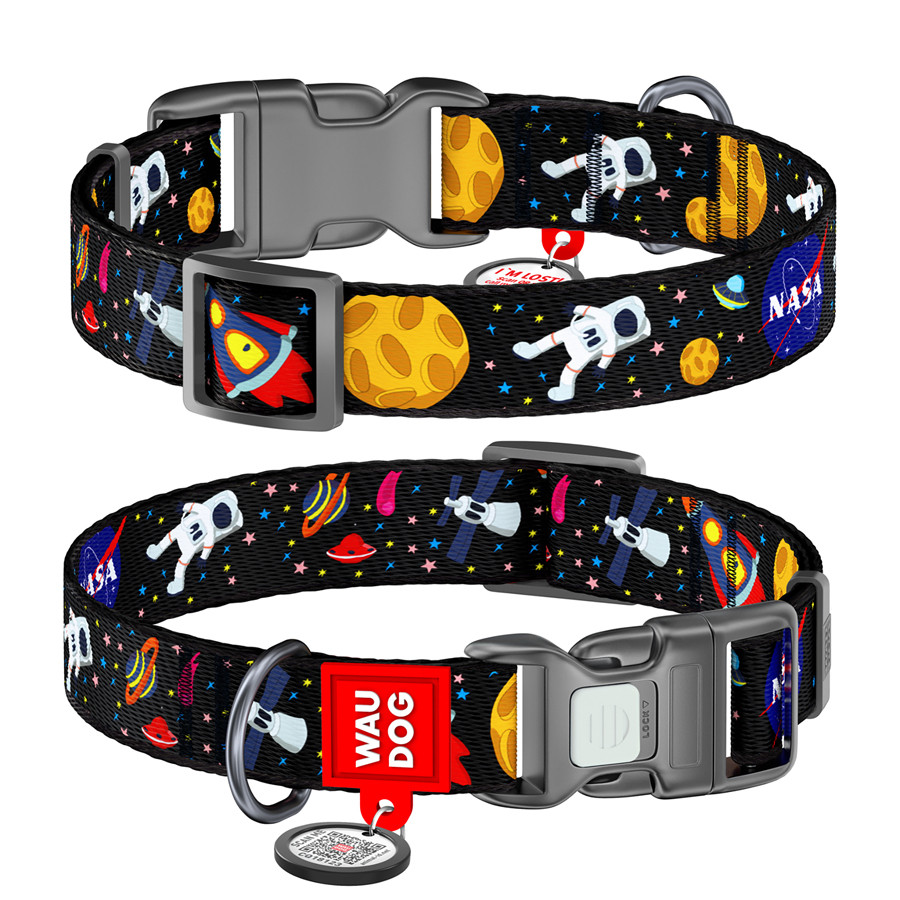 Нашийник для собак нейлоновий WAUDOG Nylon з QR паспортом, малюнок "NASA", пластиковий фастекс, Коломыя - изображение 1