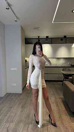 Женское романтичное мини платье со шлейфом кружево + трикотажная подкладка Молочный, 42/44 Одесса