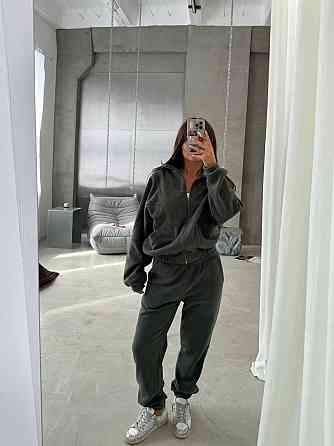 Жіночий теплий спортивний костюм: кофта та штани турецький двосторонній фліс Хакі, 46/48 Одеса