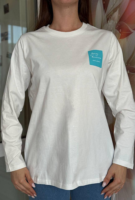 Жіночий стильний зручний лонгслів кулір-турецька бавовна Білий Одеса - фото 1