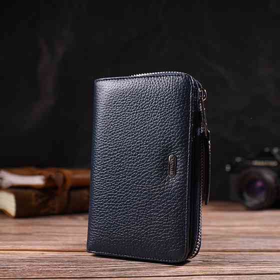 Практичний жіночий портмоне середнього розміру з натуральної шкіри Синє (CANPELLINI) Київ