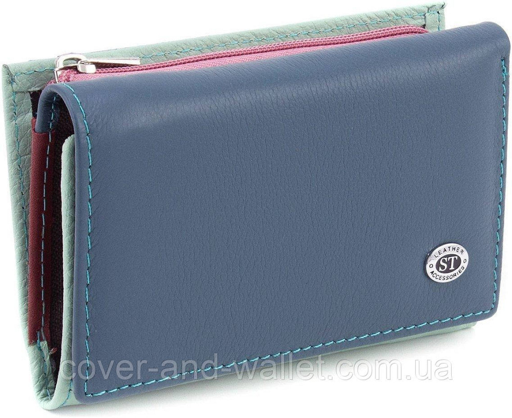 Компактный женский кожаный кошелек синего цвета с автономной монетницей ST 031 Киев - изображение 1