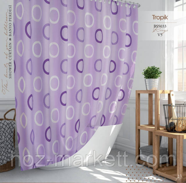Тканевая шторка для душа Тропик 180 х 200 см Турция пурпурная Харьков - изображение 1