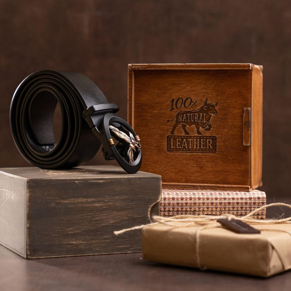 Ремінь чоловічий з пряжкою автомат з силуетом орла Vintage 20297 Чорний Київ - фото 8