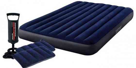 Надувний матрац Intex 64765 з насосом і подушками велюровий 203х152х25 Харків