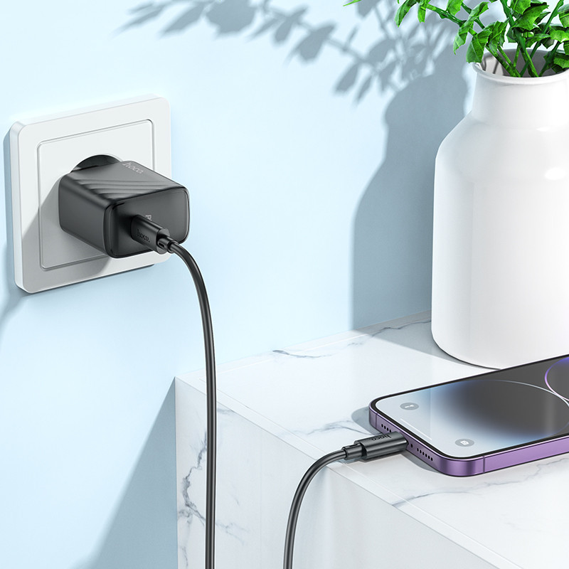 Мережевий зарядний пристрій з кабелем HOCO CS22A Value single port PD30W charger set(C to iP) Black Одеса - фото 8