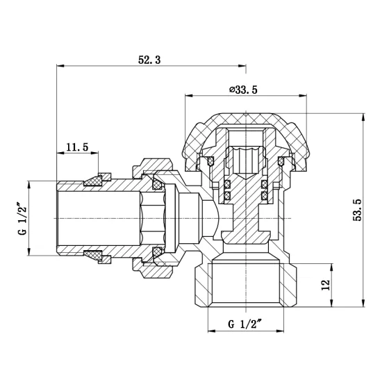 Кран радіаторний Thermo Alliance Standart Powerful 1/2" з антипротіканням кутовий SF233W15 Київ