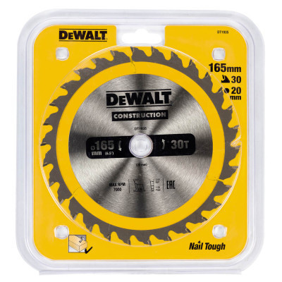 Диск пильний DeWALT CONSTRUCTION, 165х20 мм, 30z (ATB), 10 гр. (DT1935) Вінниця - фото 2