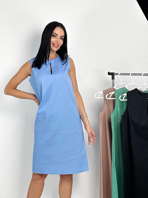 Лляне плаття міді "Viki" оптом | Розпродаж моделі Блакитний, 42-44 Київ - фото 1