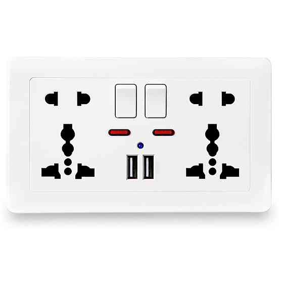 Універсальна розетка Delviz з кнопками живлення, індикаторами та USB-A – глобальна сумісність у вашій оселі (13А, 250V) + 2 USB (5V 1,5-2,1A) DZ-E4-11 Миколаїв