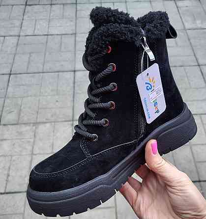 Детские черные зимние ботинки для девочек  32,33,34,35 Николаев