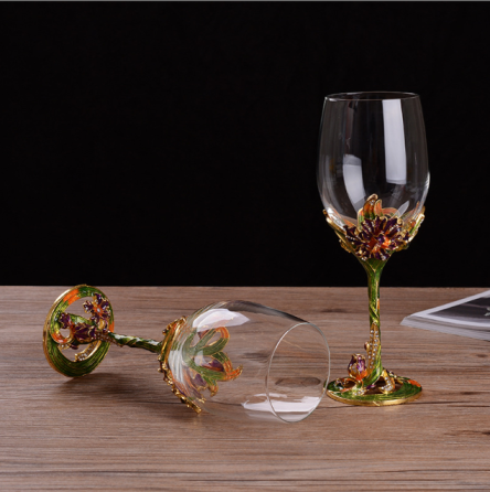 Набір подарункових келихів для вина Ірис золотий з металевим декором та кристалами 2 шт х 350 мл Кременчук