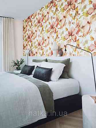 Обои виниловые на флизелиновой основе Rasch Florentine 1.06х10 цветы крупные бордовые розовые зеленые на белом Киев