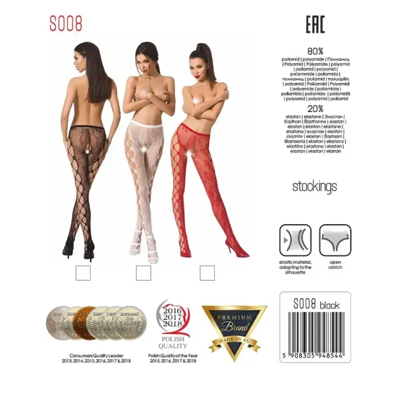Еротичні колготки-бодістокінг Passion S008 red, ажурні колготки з вирізом та лампасами-сіткою Львов