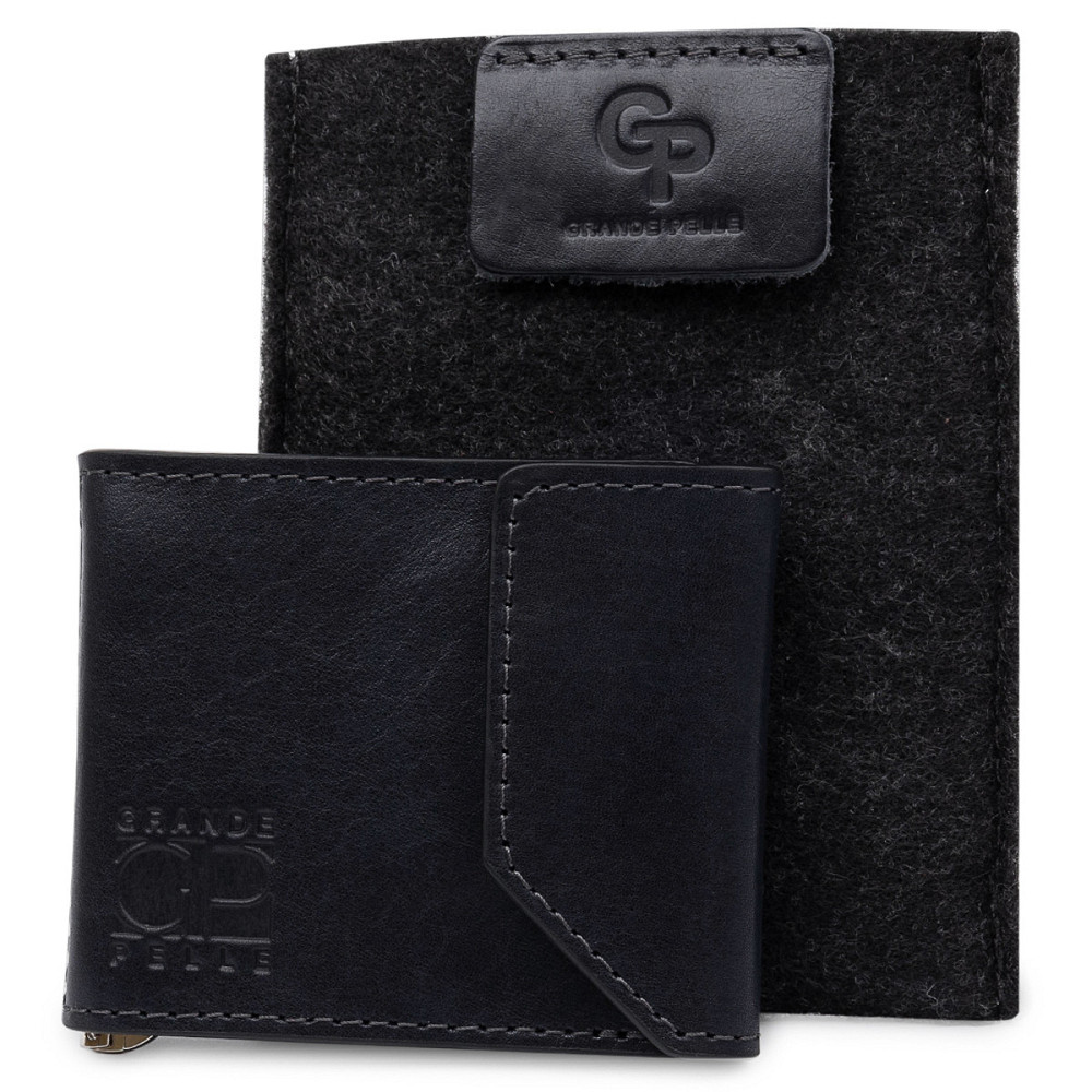 Шкіряний чоловічий затиск для грошей на магніті GRANDE PELLE 11546 Синій Київ - фото 7