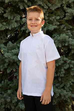 Вышиванка для мальчиков с коротким рукавом, льняная, белая топ Киев