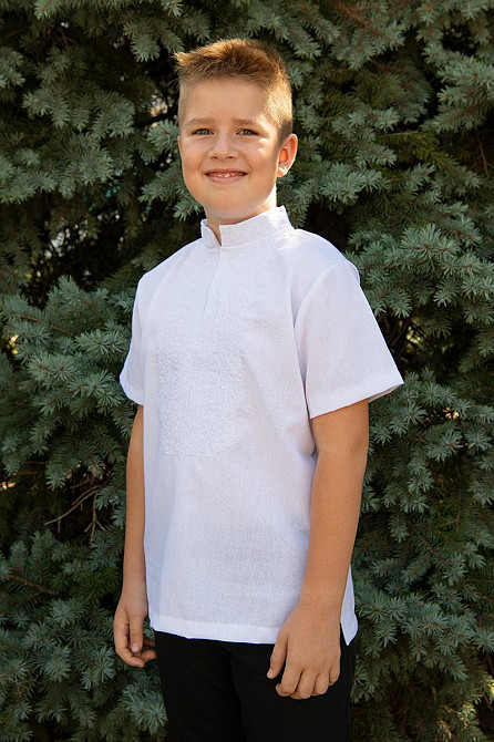 Вышиванка для мальчиков с коротким рукавом, льняная, белая топ Киев - изображение 2