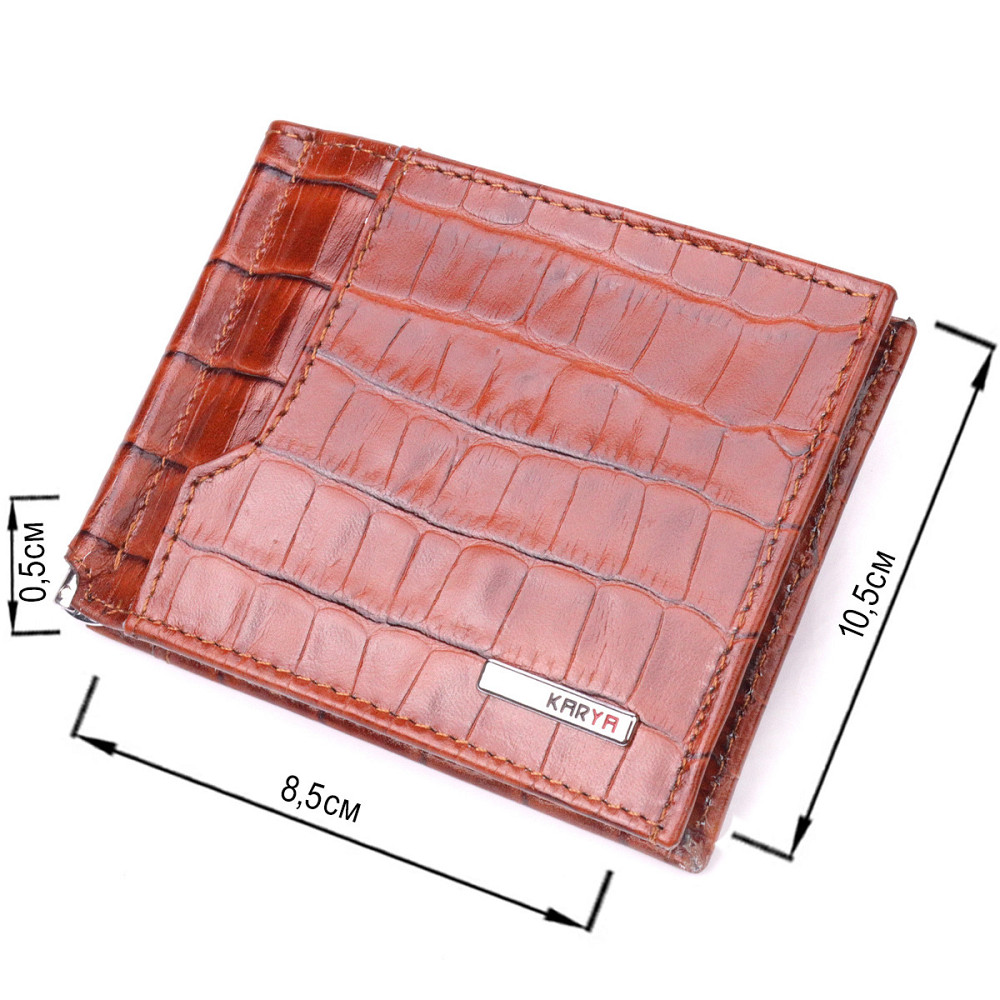 Фактурный зажим для мужчин из натуральной кожи с тиснением под крокодила KARYA 21418 Рыжий Киев - изображение 3