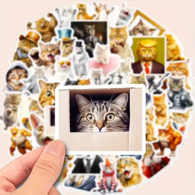 Веселі котячі вінілові стікери 50 шт — багатобарвні наклейки для ноутбуків і щоденного декору Київ - фото 1