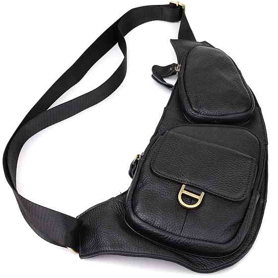 Мужская сумка через плечо из зернистой натуральной кожи Vintage 22964 Черный Киев