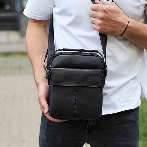 Чорна чоловіча шкіряна сумка-барсетка Київ