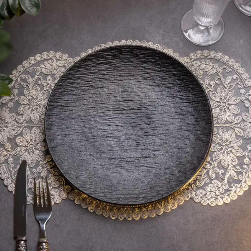 Тарелка сервировочная фарфоровая 25 см черная HP-7-727 Киев - изображение 2