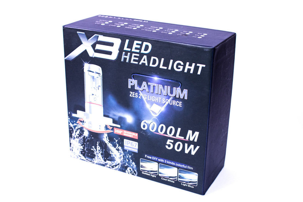 Комплект світлодіодних ламп AllLight X3 H7 50W 6000K 6000lm з радіатором та світлофільтрами (3000K/8000K) 12-24V Харків - фото 2