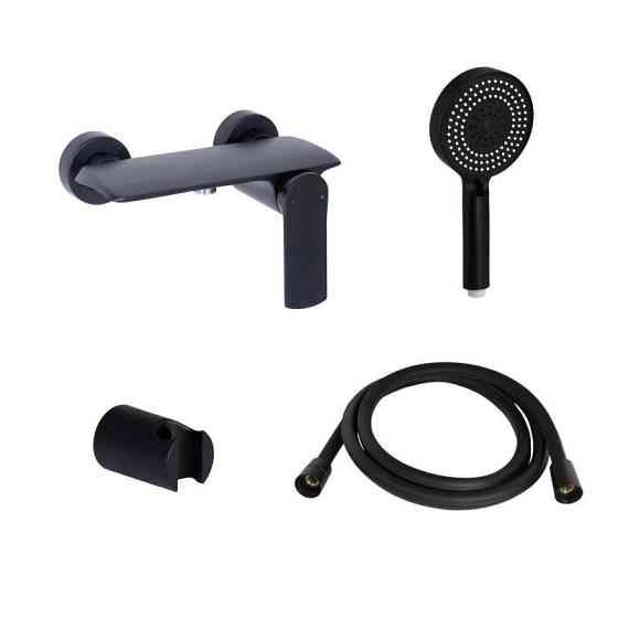 Комплект Qtap Slavonice Black Matt: Смеситель QTSLA266BLM45908 + Держатель QT829910842854OB + Шланг Киев