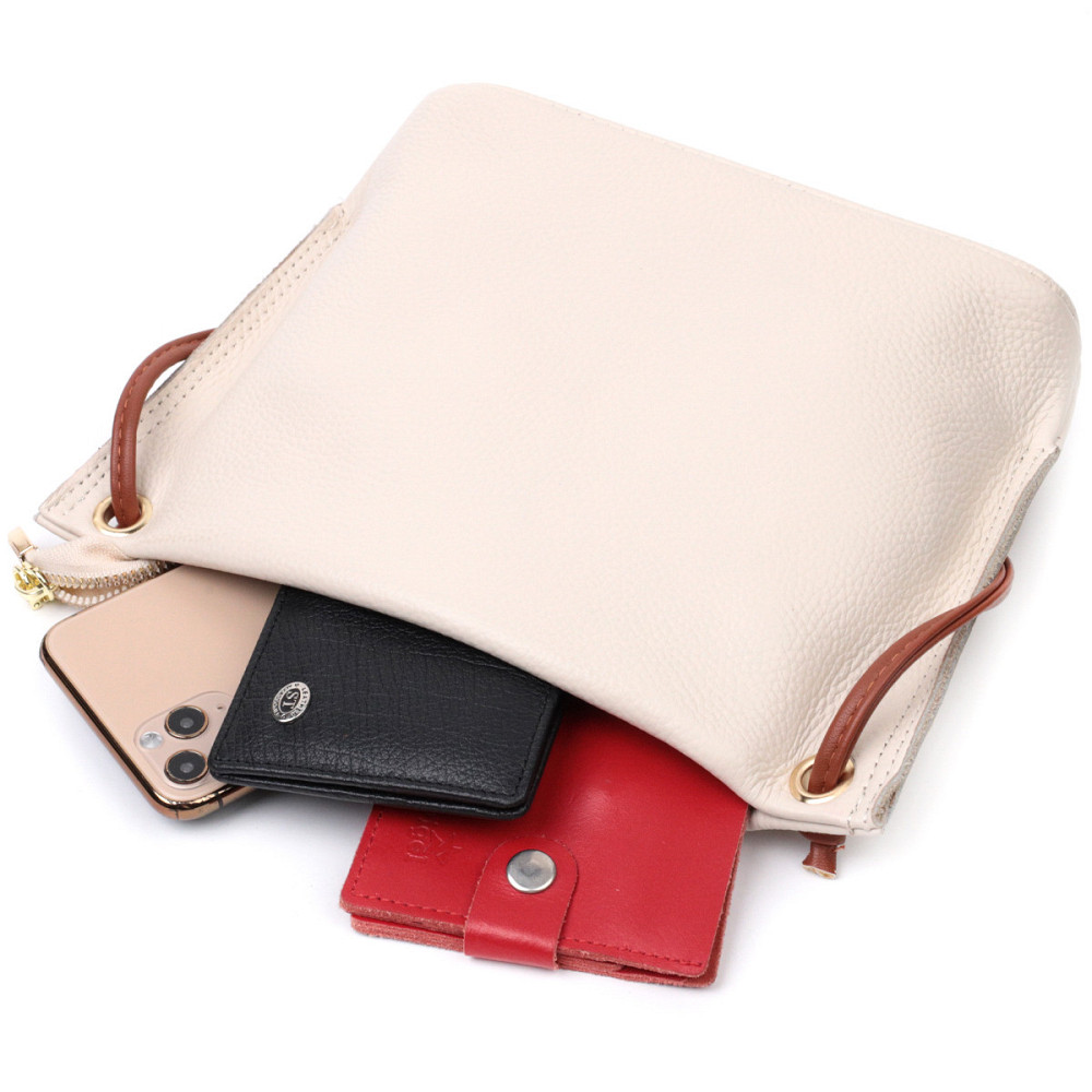 Жіноча трапецієподібна сумка на плече з натуральної шкіри Vintage 22396 Біла Київ - фото 7