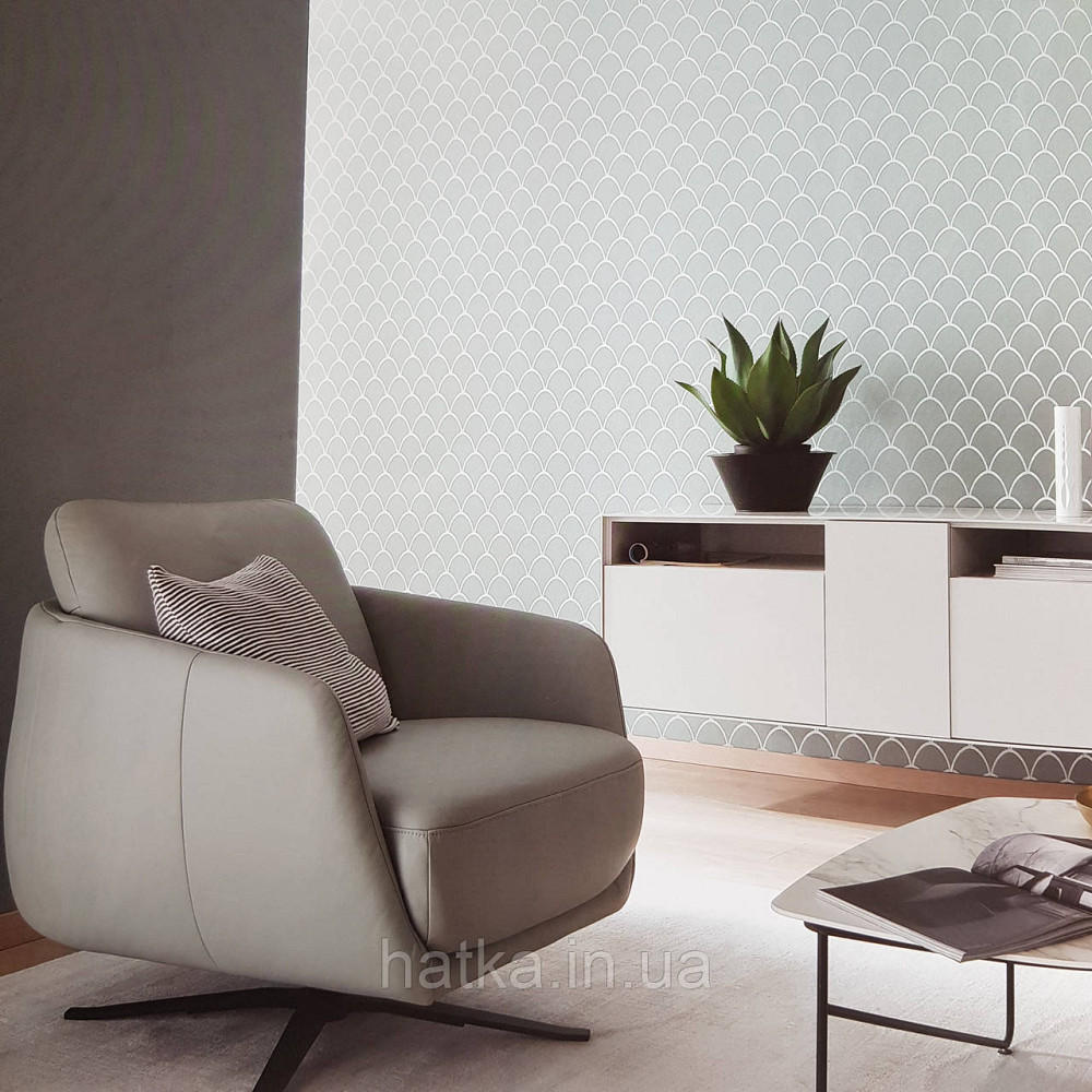 Шпалери вінілові на флізелін Marburg New Spirit Schoner Wohnen геометрія напівкола срібло на сіро-зеленому Київ - фото 1