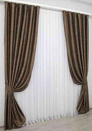 Комплект готових штор VR-Textil Льон Савана № 688ш Коричневий 150х270 см 2 шт (30-467) Київ