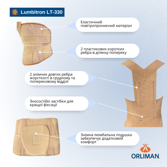 Жорсткий корсет грудопоперекового відділу Orliman Lumbitron LT-330 Дніпро