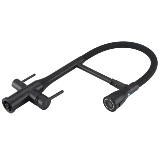 Змішувач для кухні з підключенням до фільтру GAPPO G4399-76 та гнучким виливом, чорний Київ