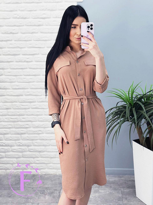 Длинное платье-рубашка с поясом Marcella 42-44, Капучино Киев - изображение 1