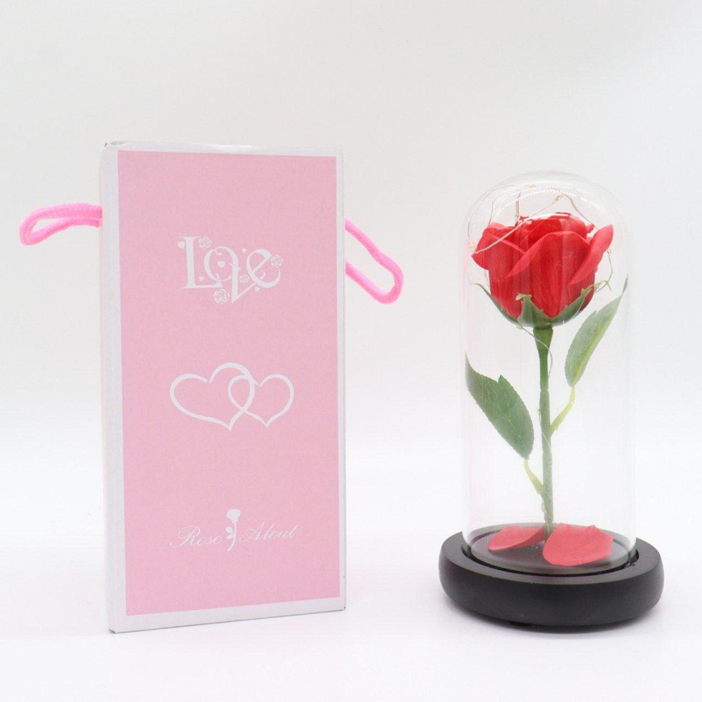 Роза в колбе с LED подсветкой 20 см, Красная, на батарейках / Ночник Вечная роза / Цветок в колбе Киев - изображение 10
