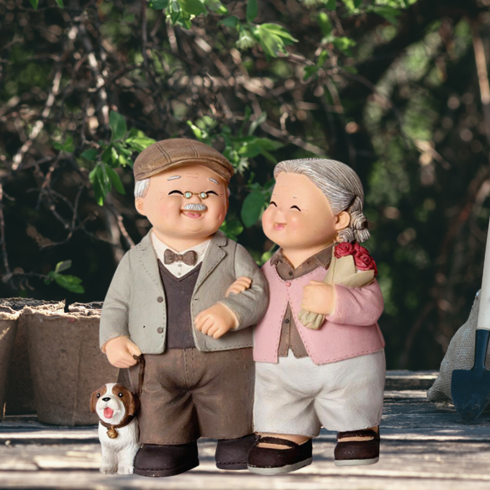 Фігурка Щаслива пара. Бабуся з Дідусем та собачкою для інтер'єру та саду. Полістоун 12 см Одеса - фото 2