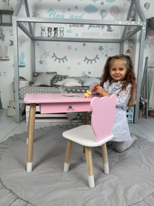 Дитячий столик зі стільчиком Ведмедик та ящиком для олівців та розмальовок (Рожевий) Вінниця - фото 9