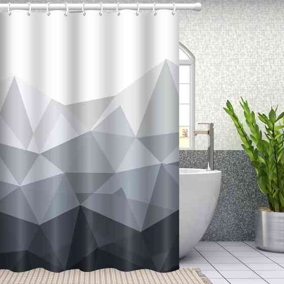 Шторка для ванной комнаты Bathlux 180 x 180 см с водоотталкивающим покрытием, белая с черным принтом Каменец-Подольский