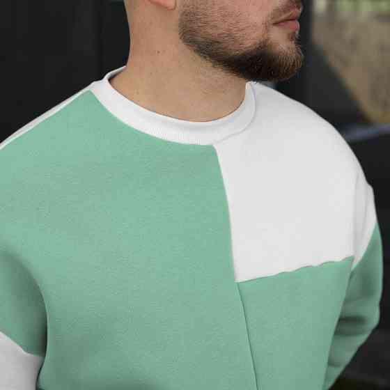 Зимний свитшот оверсайз для мужчин. Молочно-ментоловая кофта Pobedov The One Киев